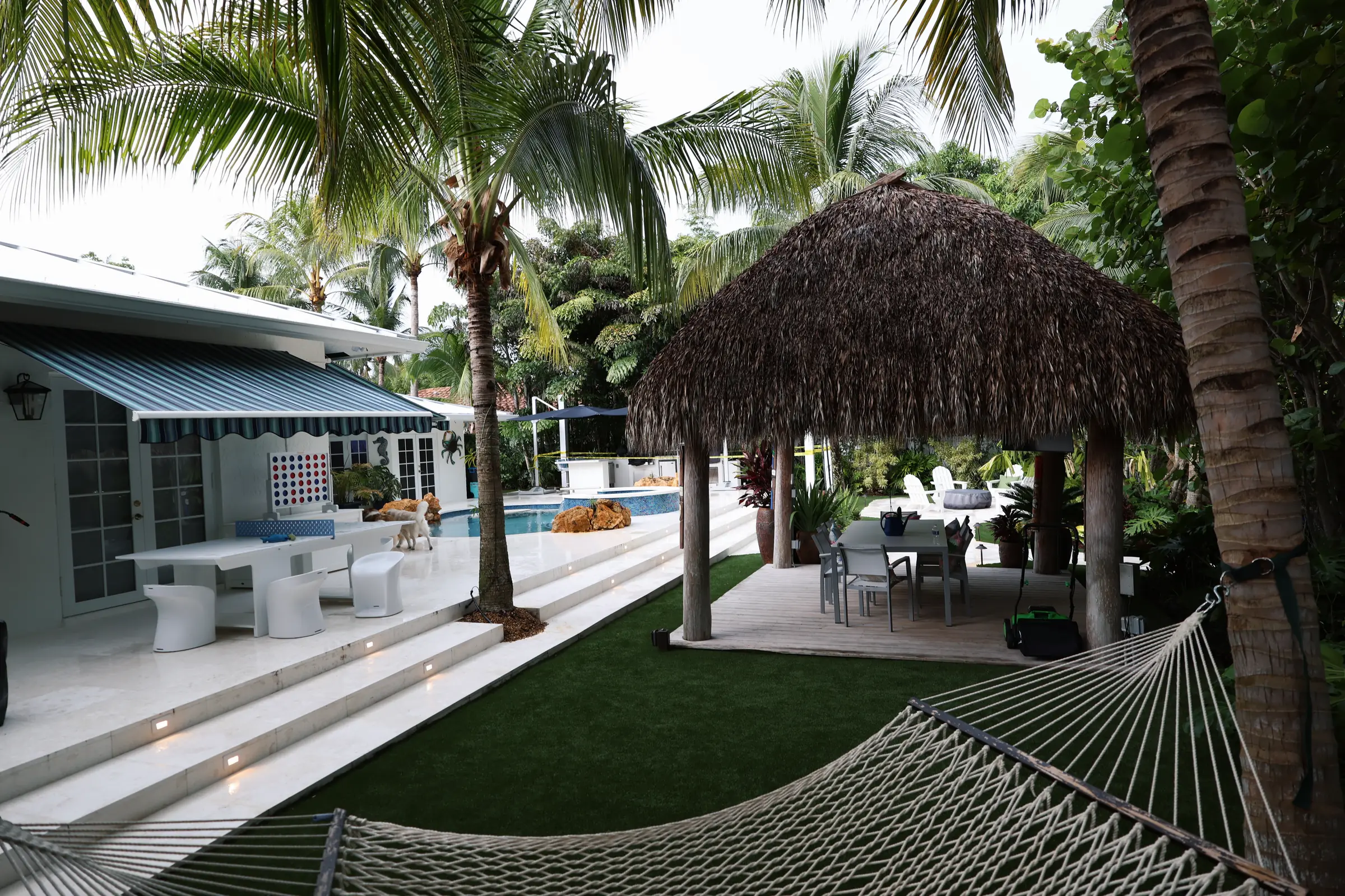Tiki hut and pool from hammock