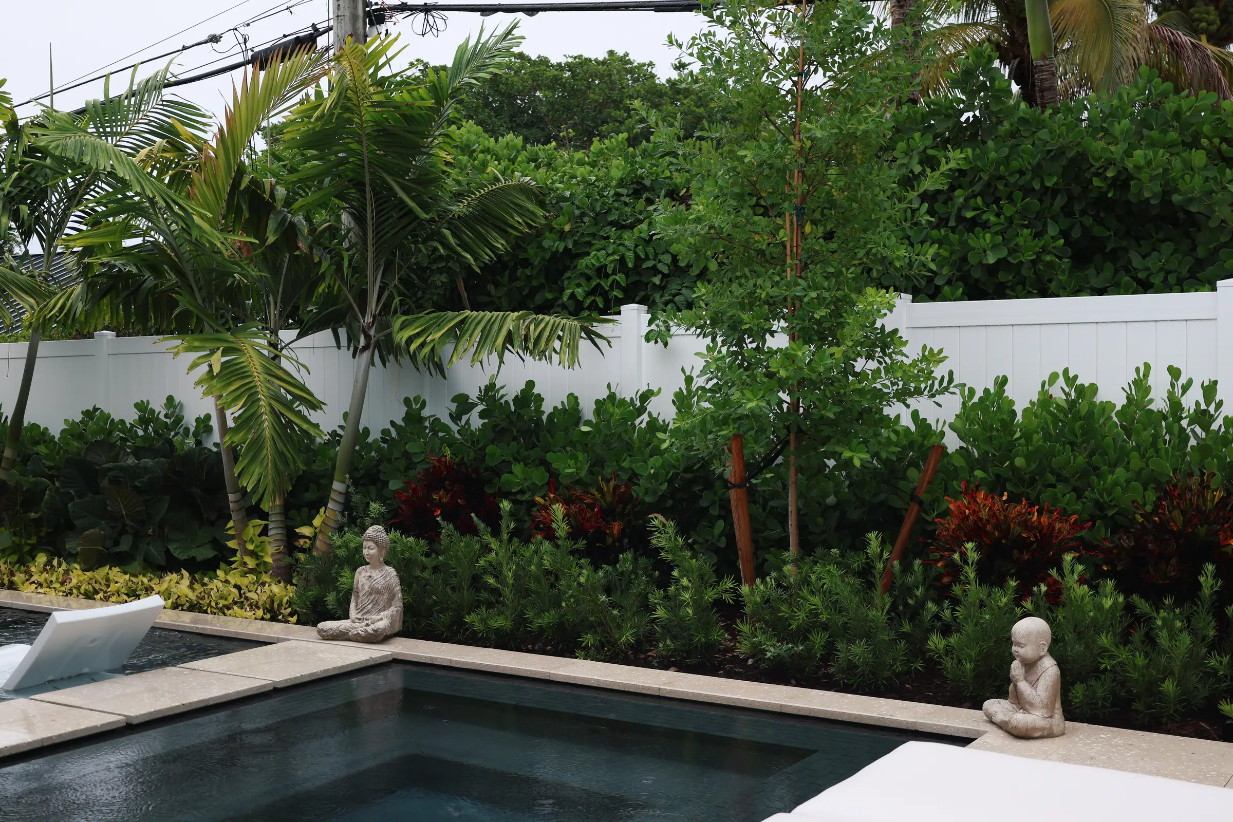 Buddha statues over dark pool water