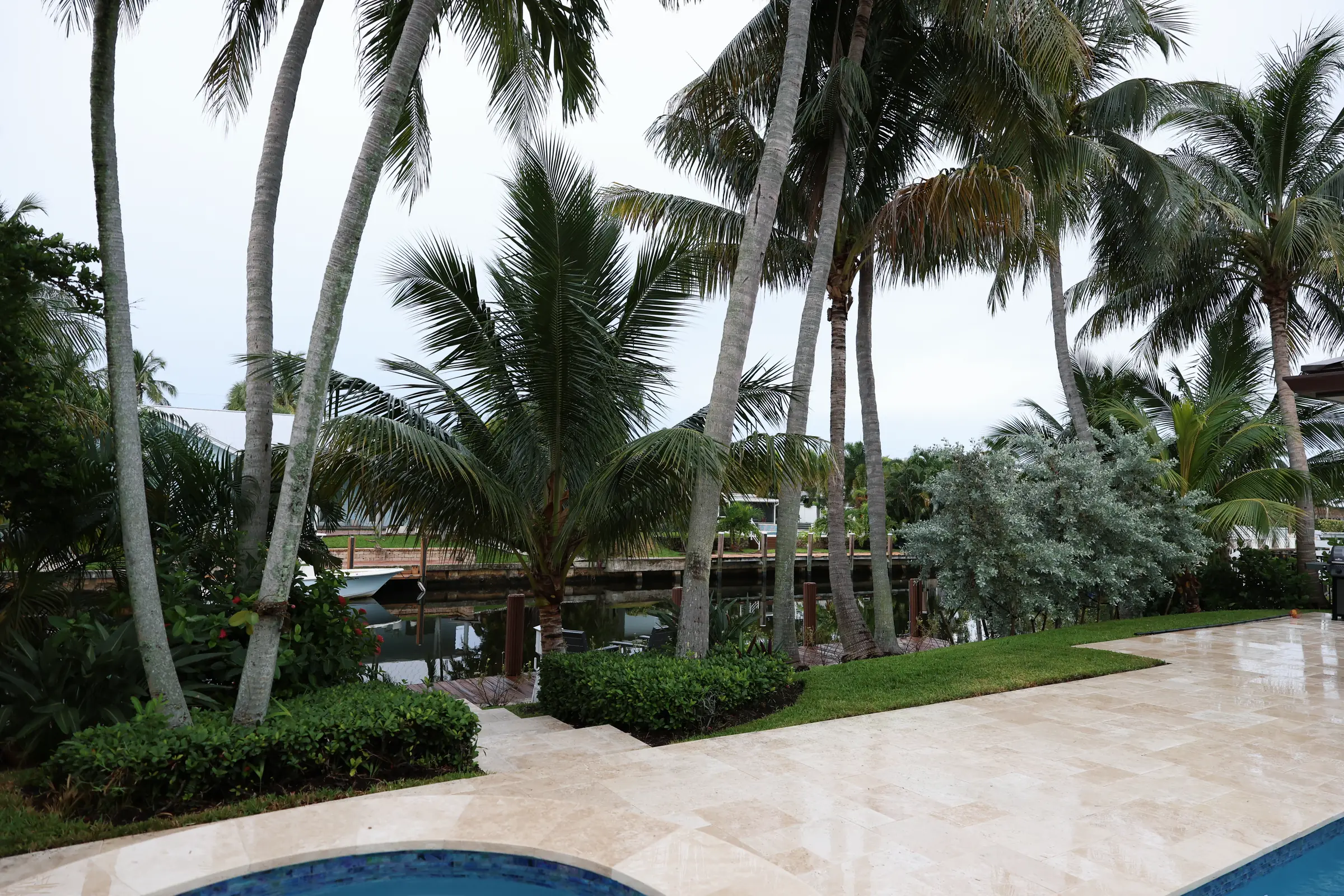 Spa and pool from above with palms